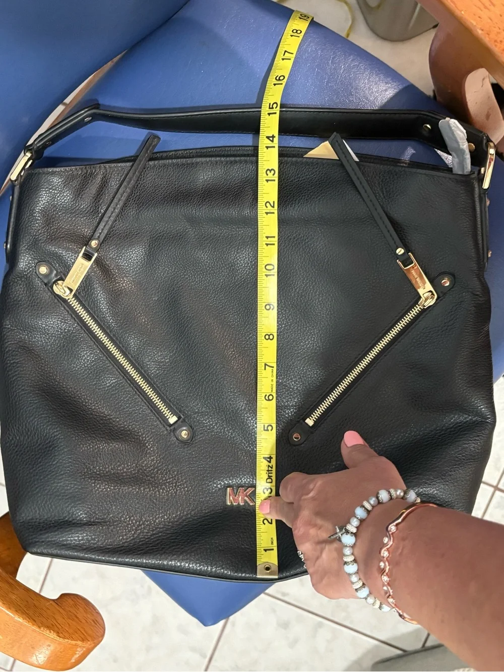 Michael Kors Black Pebbled Leather Evie large hobo bag with Gold Hardware